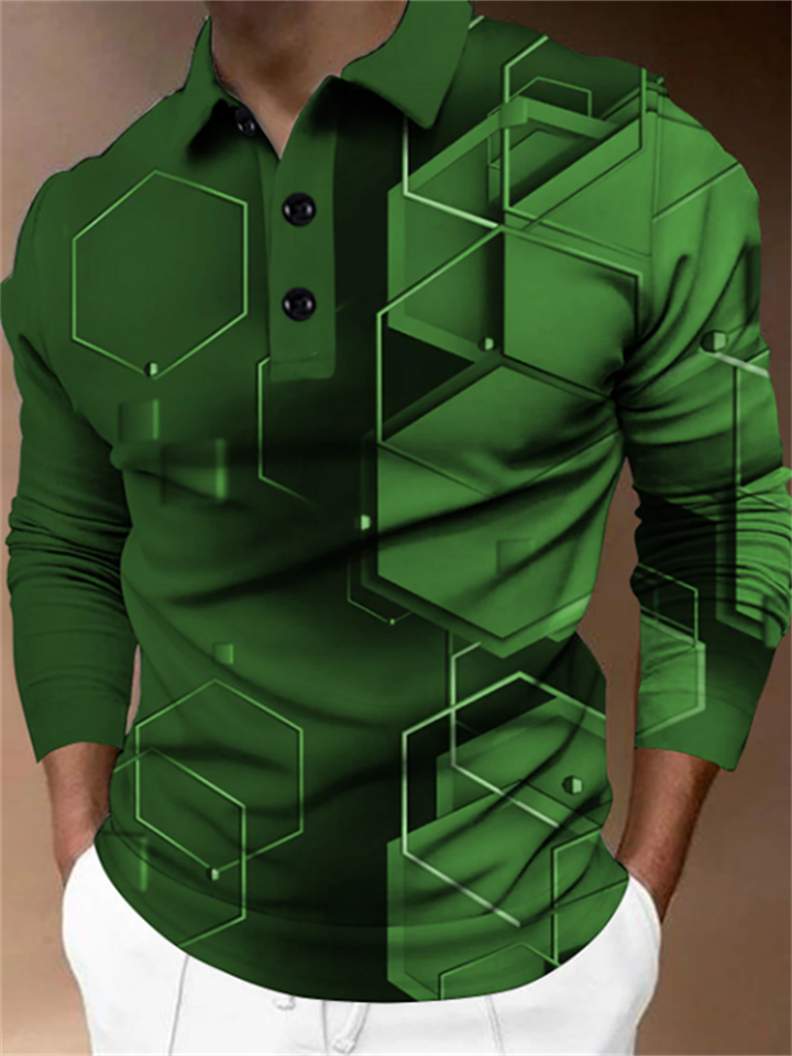 Men's Polo Shirt Golf Shirt Graphic Prints Geometry Turndown Yellow Army Green Red Blue Purple 3D Print Outdoor Street Long Sleeve Button-Down Print Clothing Apparel Fashion Designer Casual Soft-Cosfine