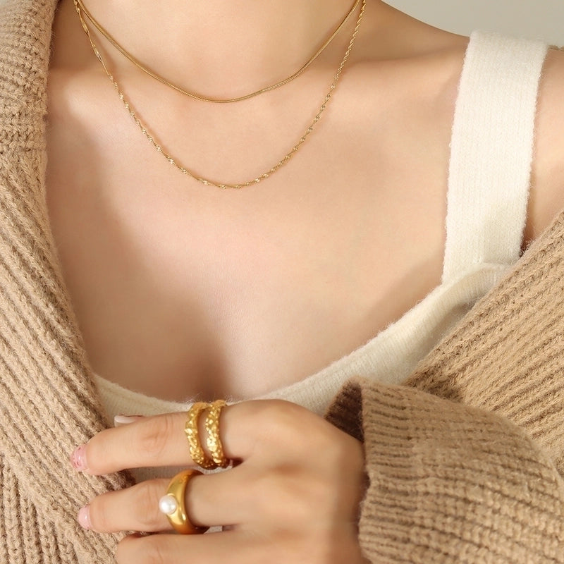 Casual Minimalist Solid Color 304 Stainless Steel 18K Gold Plated Plating Layered Necklaces