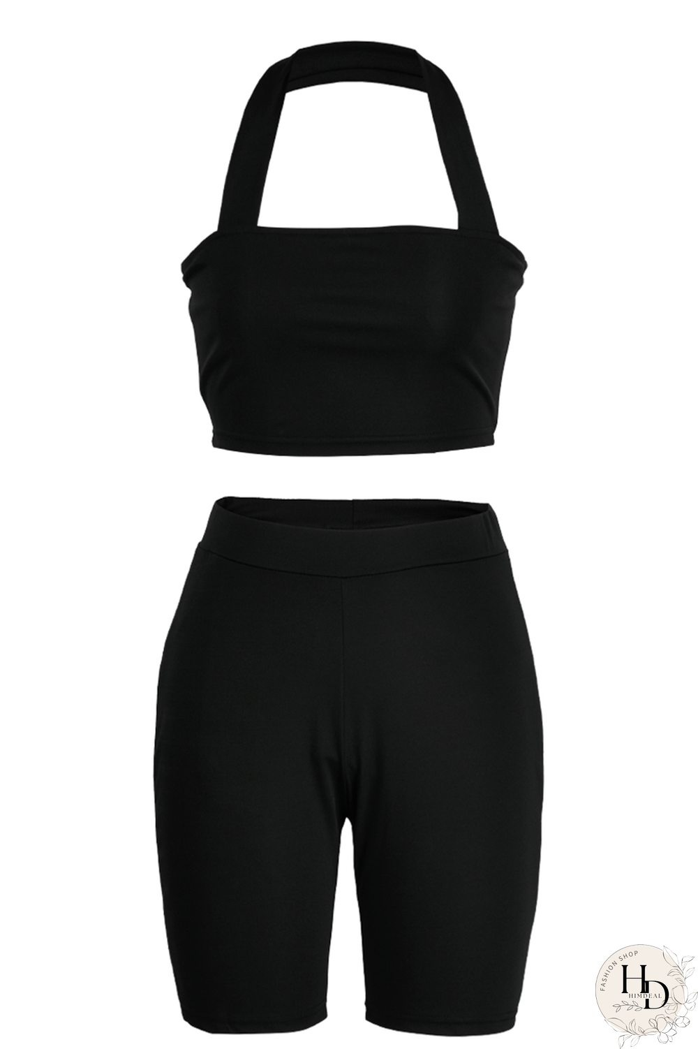 Rose Red Casual Solid Patchwork Halter Sleeveless Two Pieces