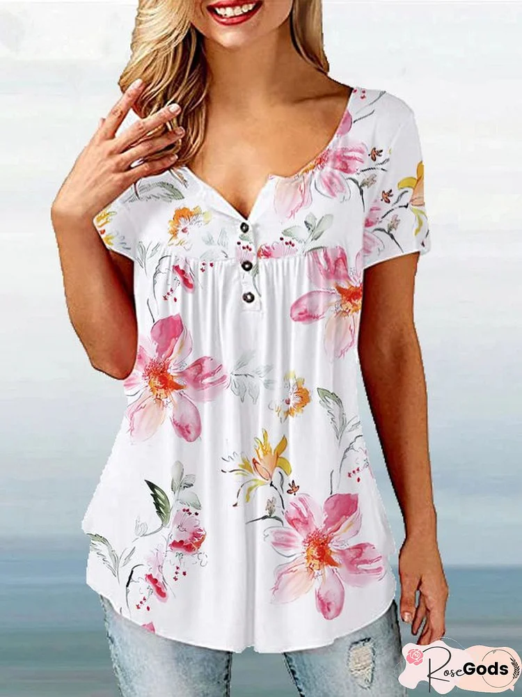 Floral Casual Loosen Short Sleeve Tops