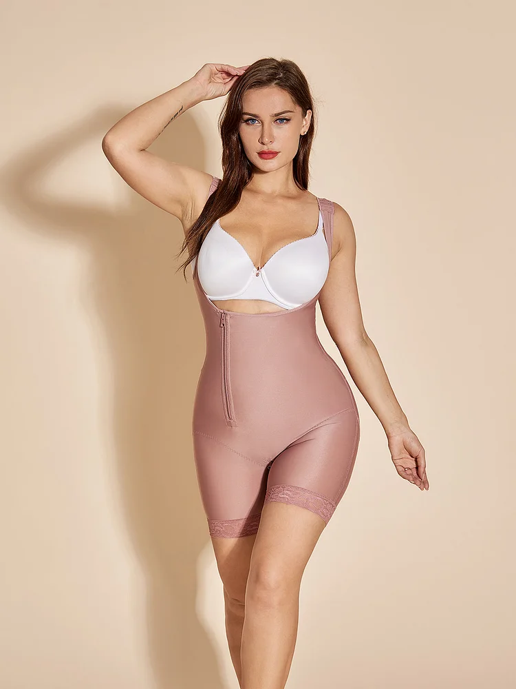 Tummy Control Shapewear Fajas Colombianas High Compression Body Shaper for Women Zipper Closure - RosyBrown