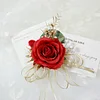 10PCS Wedding Catering Bridal Groom Guests Champagne Red Corsage Wrist Artificial Flower Bouquets