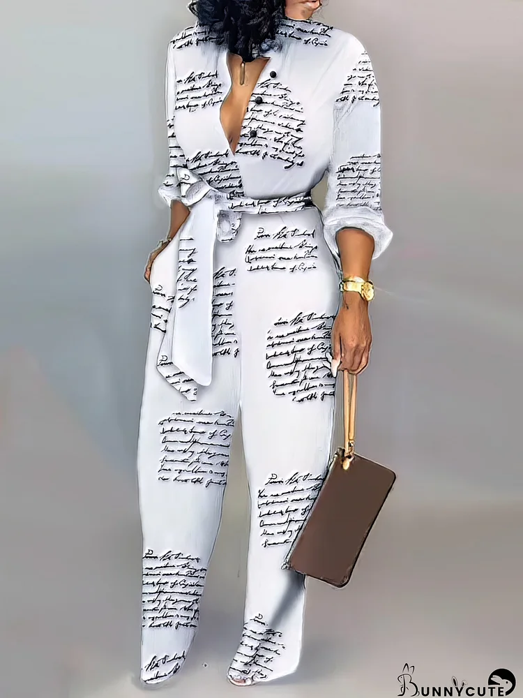 Letter Print Casual Knotted Jumpsuit