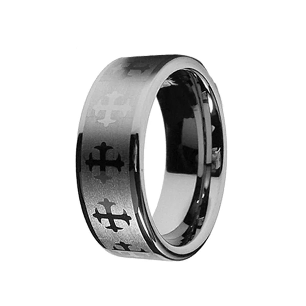 4MM 6MM 8MM Mens Matte Tungsten Carbide Cross Laser Silver Wedding Bands
