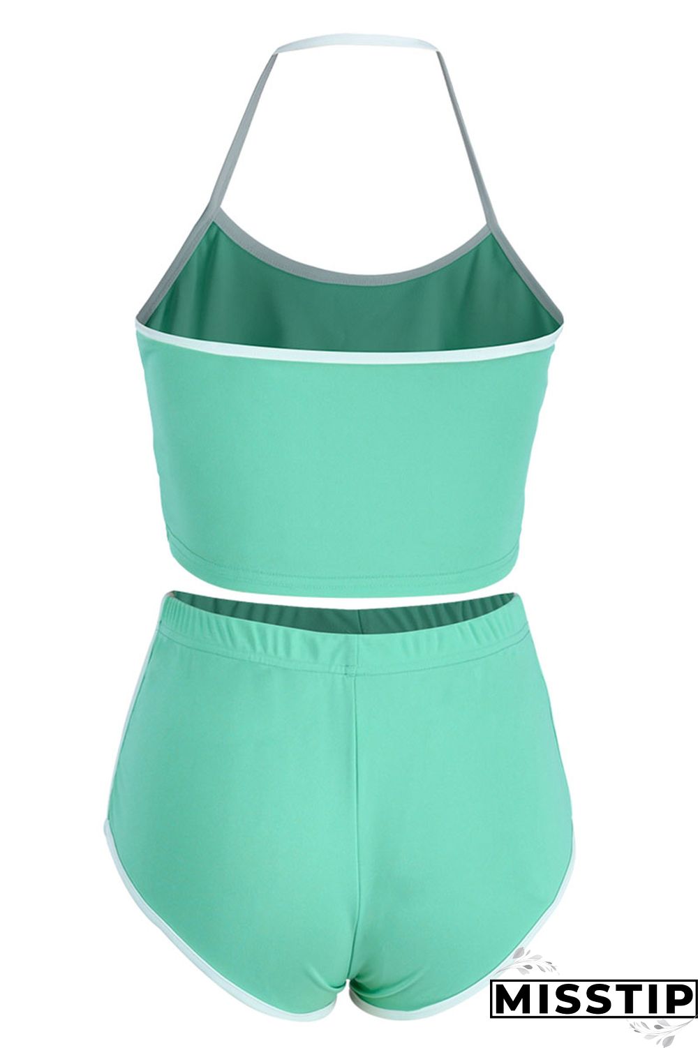 Green Fashion Casual Solid Patchwork Backless Halter Sleeveless Two Pieces