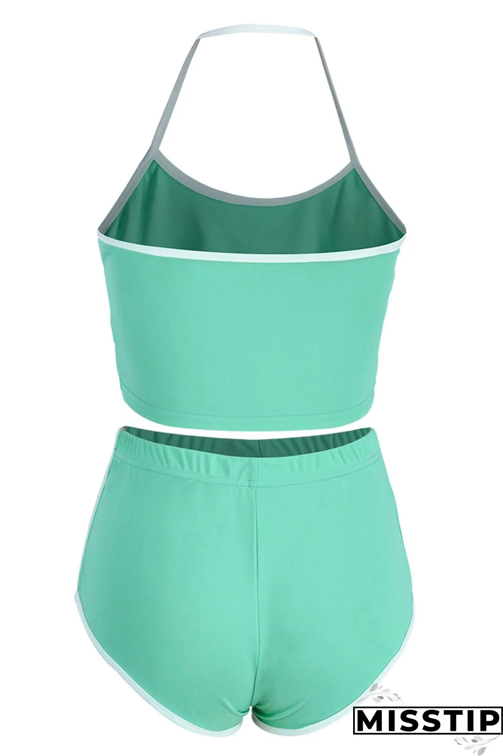 Green Fashion Casual Solid Patchwork Backless Halter Sleeveless Two Pieces