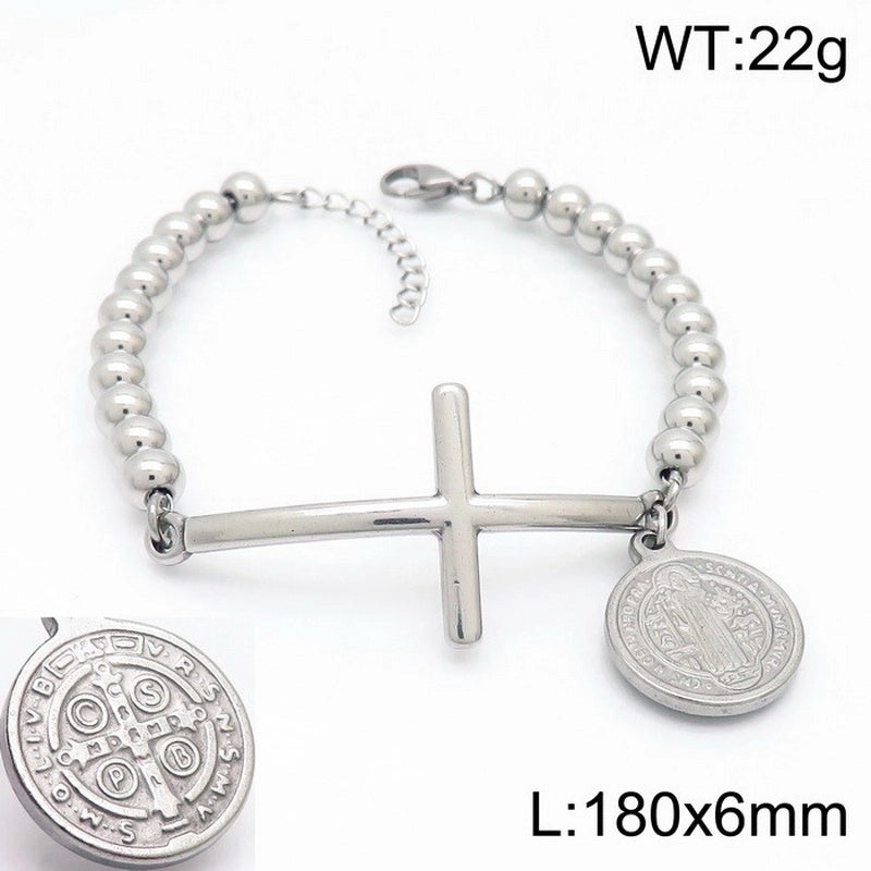 Basic Streetwear Cross Stainless Steel 18K Gold Plated Bracelets In Bulk