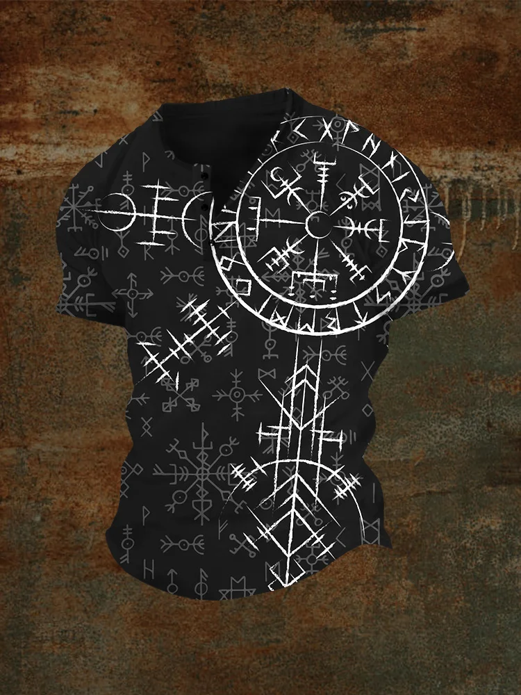 BrosWear Men's Viking Vegvisir Graphic Short Sleeve Casual T Shirt