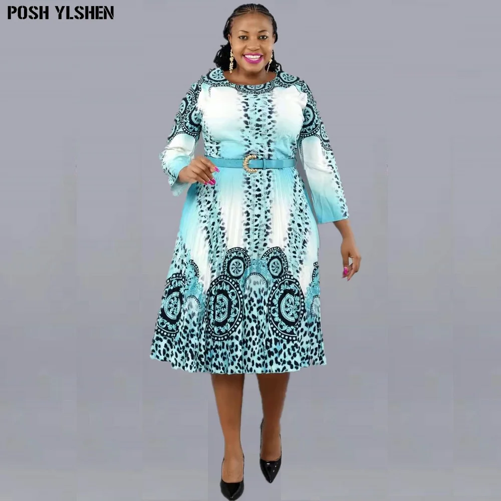 Print Pleated Dress Summer Clothes African Dresses For Women Club Outfit Dashiki Ankara Evening Party Robe Femme Africa Clothing