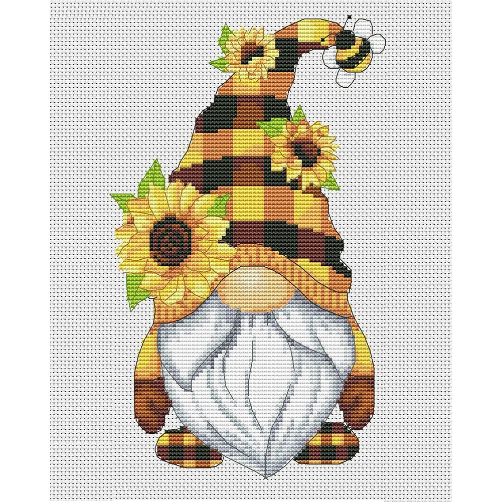 11CT Partial Counted Cross Stitch Sunflower Gnome（ 40*50CM）