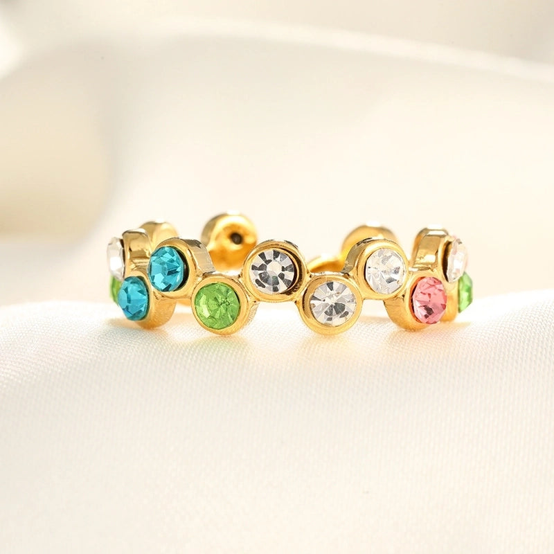 2 Pieces Modern Style Classic Style Geometric Leaf Heart Shape 304 Stainless Steel Zircon 18K Gold Plated Plating Open Rings