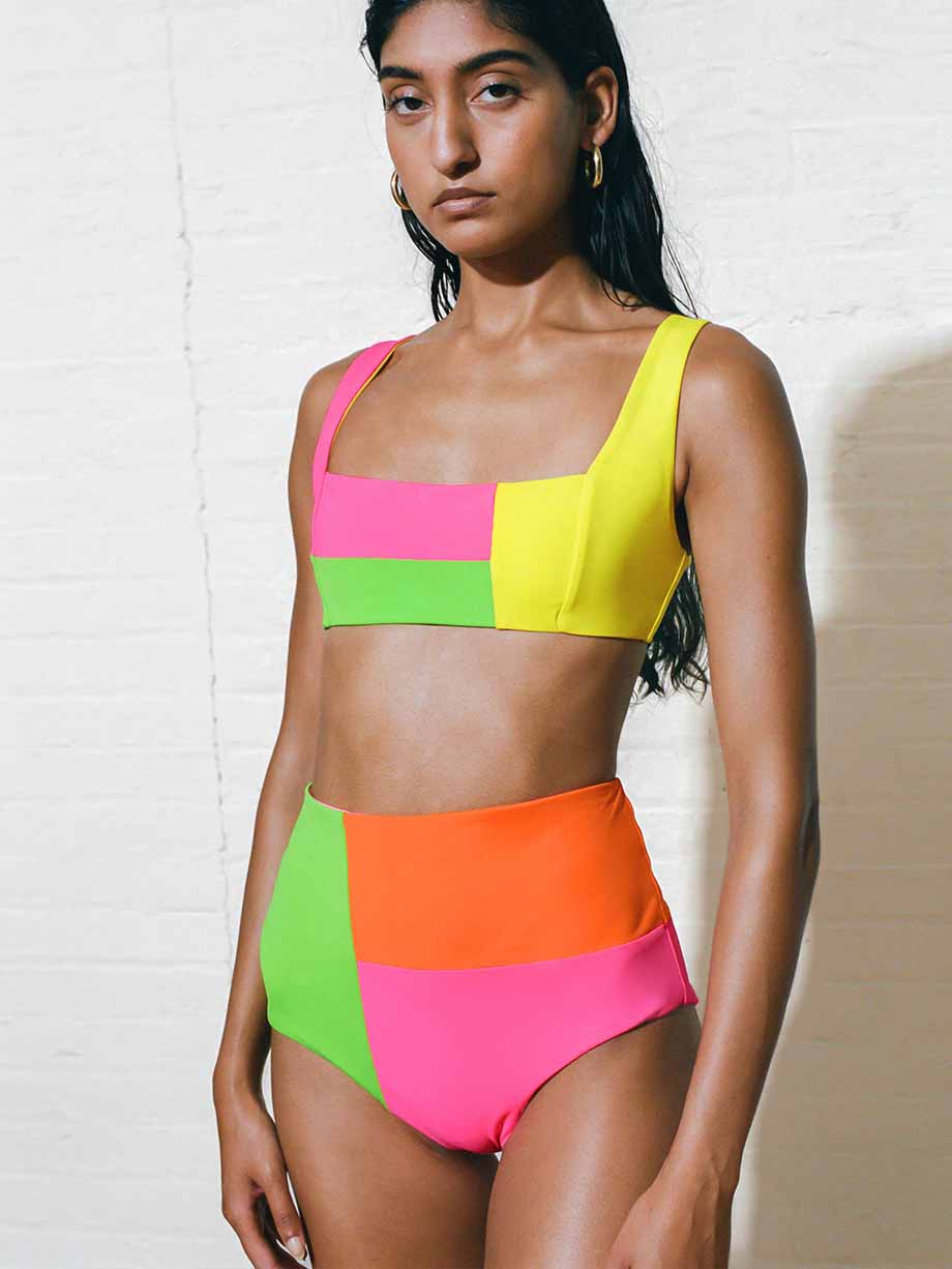 Fluorescent Colorblock Beach Bikini
