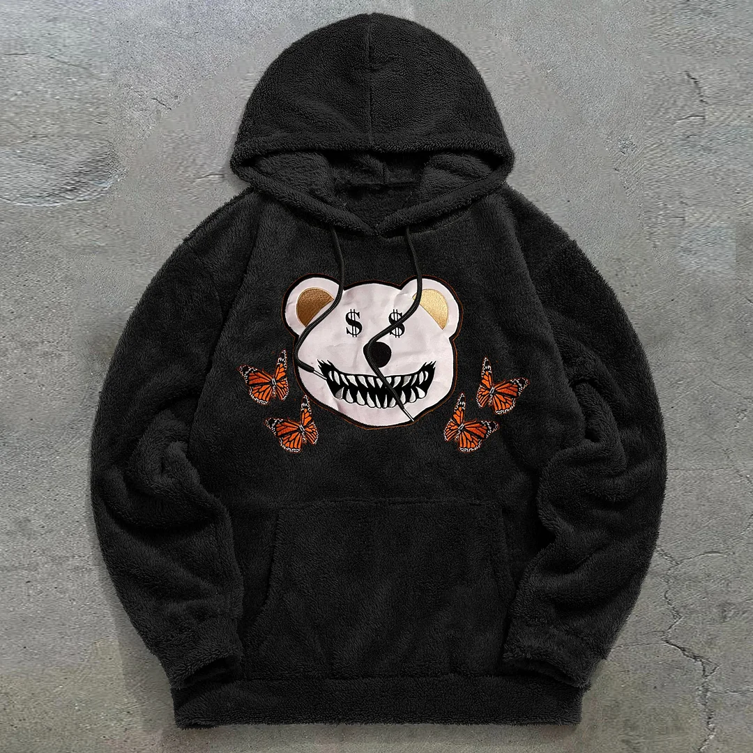 Vintage Butterfly Fashion Print Plush Hoodie