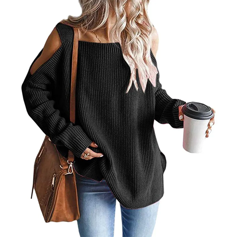 Wongn Wongn And Winter New Fashion Sling Long Sleeve Off-The-Shoulder Jumper Knit Sweater Woman