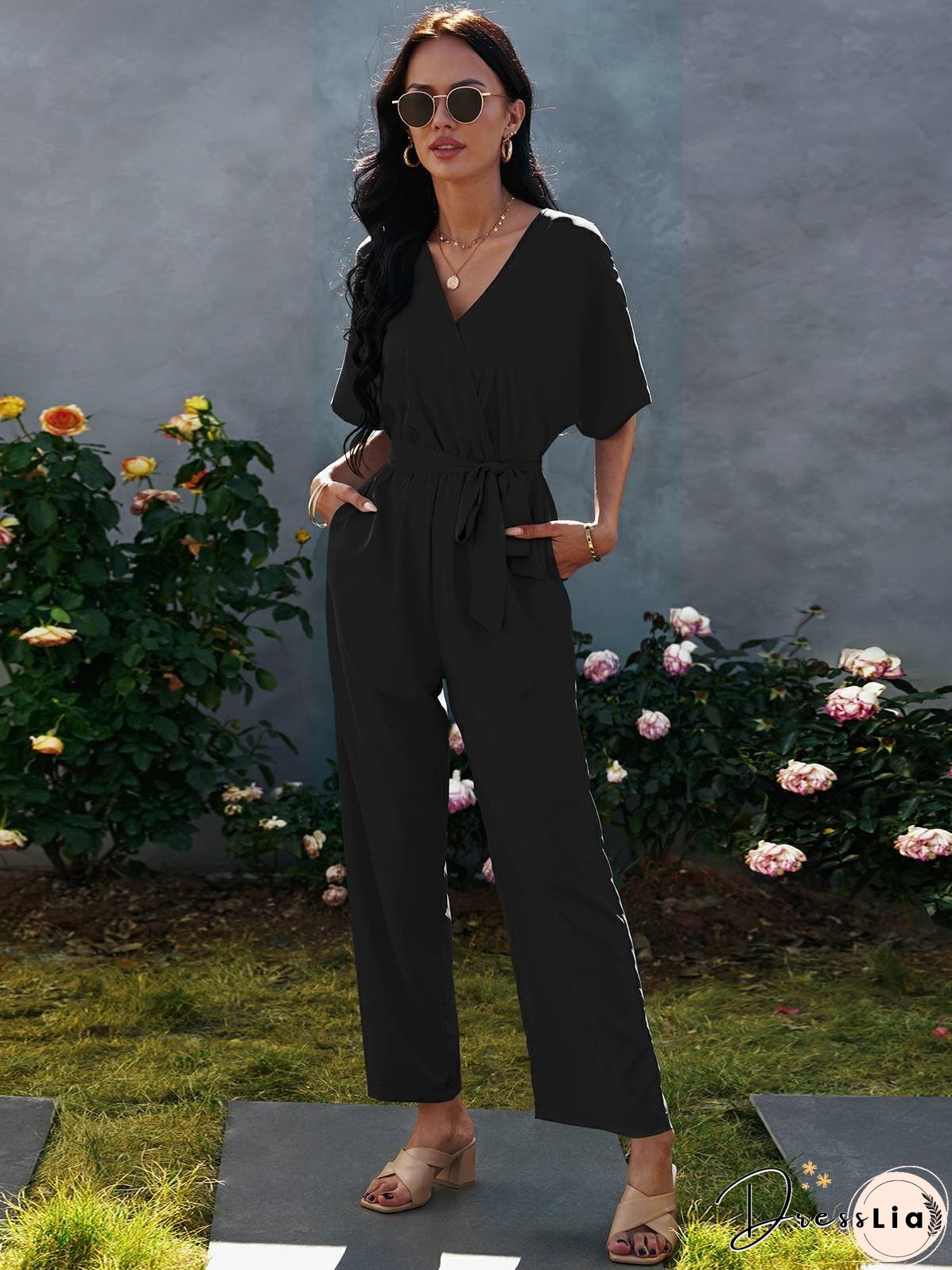 Tie Waist Solid Jumpsuit