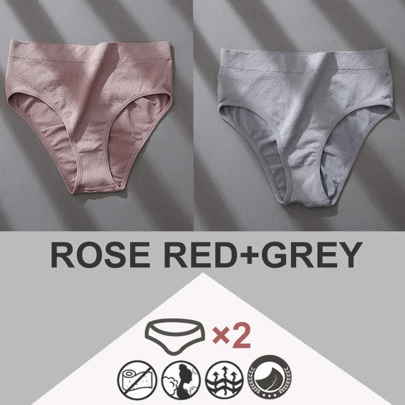 FINETOO 2PCS/Set Women Panties Bodyshaper M-2XL Women's Underwear Lingerie 8 Solid Colors Sexy Female Undepant High Waist Briefs