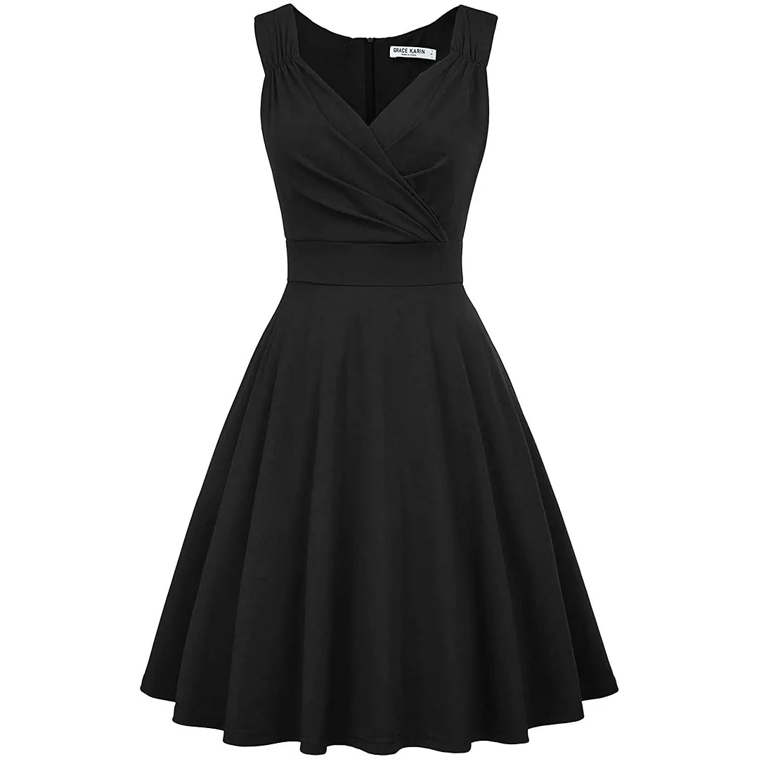Sleeveless Wrap V-Neck A-line Bridesmaid Cocktail Party Dress for Women