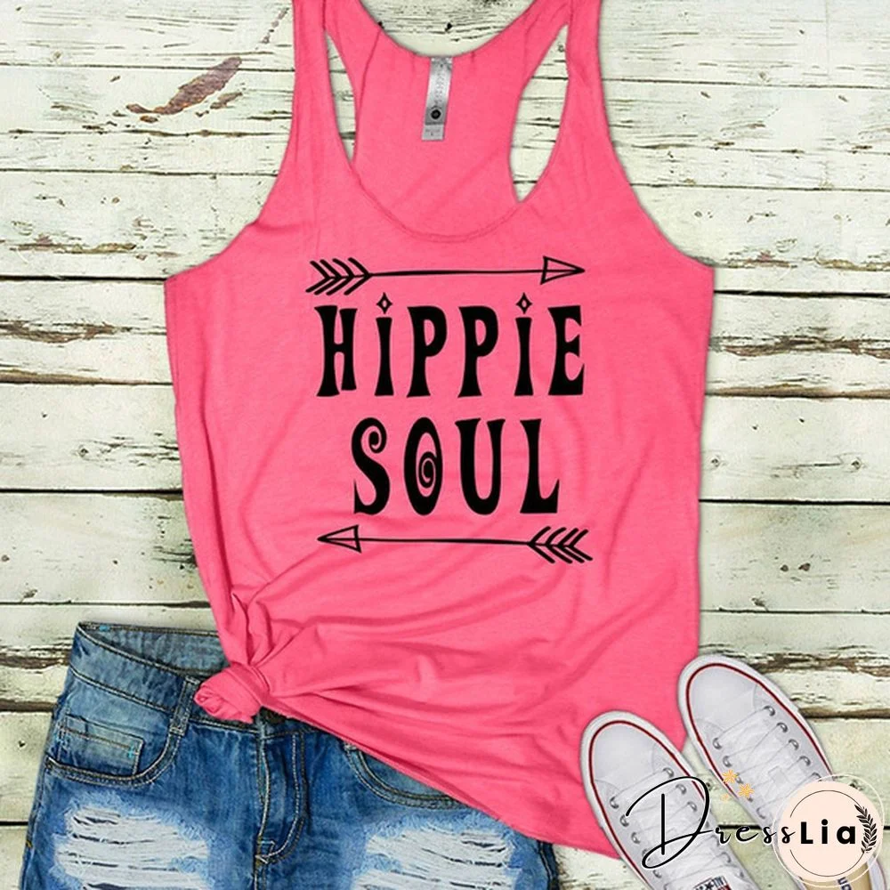 Plus Size Women Fashion Hippie Soul Print Racerback Tank Tops Casual Sleeveless Graphic Tee Shirt Summer Cotton Sport Workout Fintess Yoga Tops Plus Size