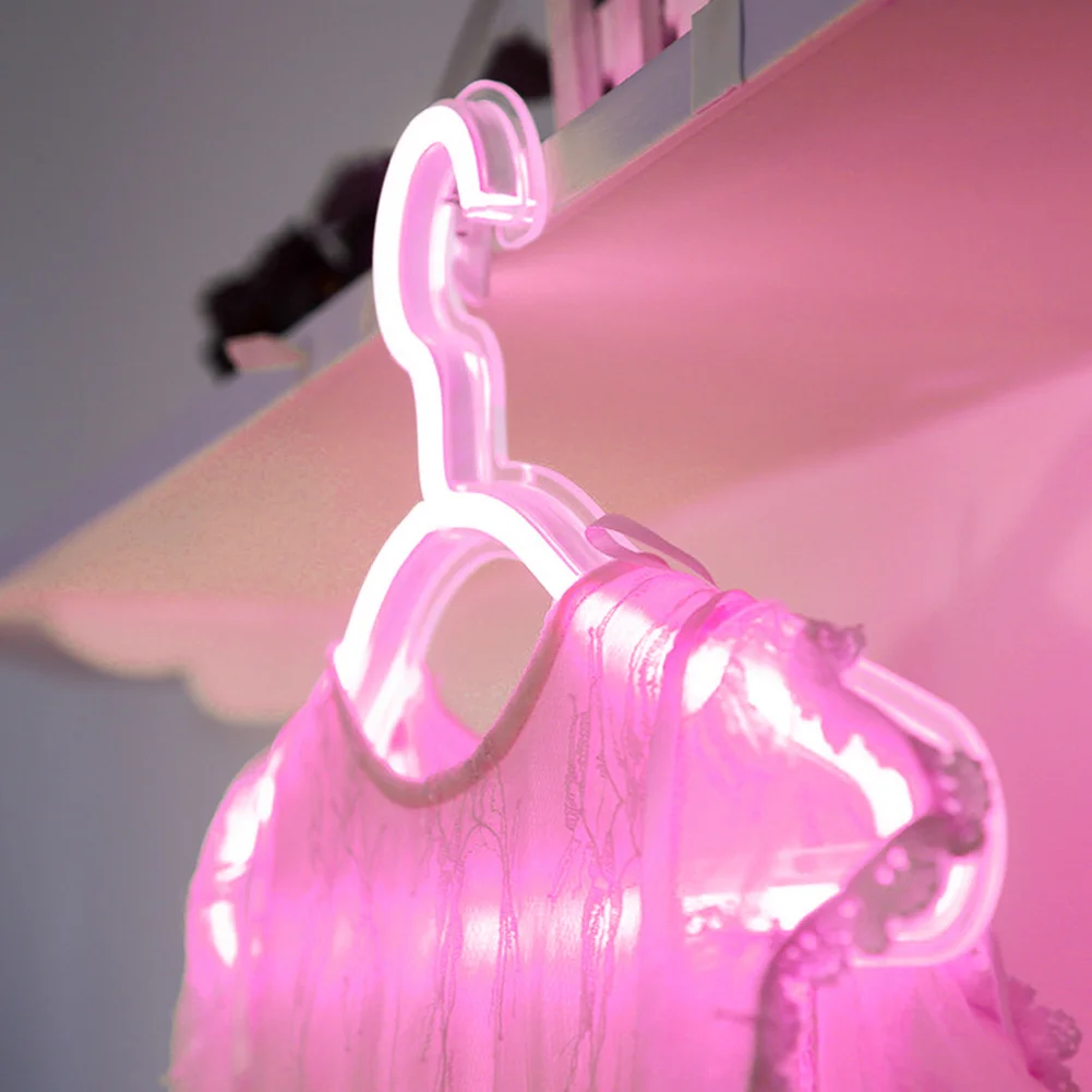 Clothes Hanger LED Neon Light Colorful Sign Night Lamp Store Decor (Pink)
