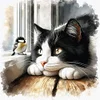 Cat Bird-Partial 11CT Stamped Cross Stitch Bead Embroidery 36*36cm/14.17*14.17in tapestrymarket