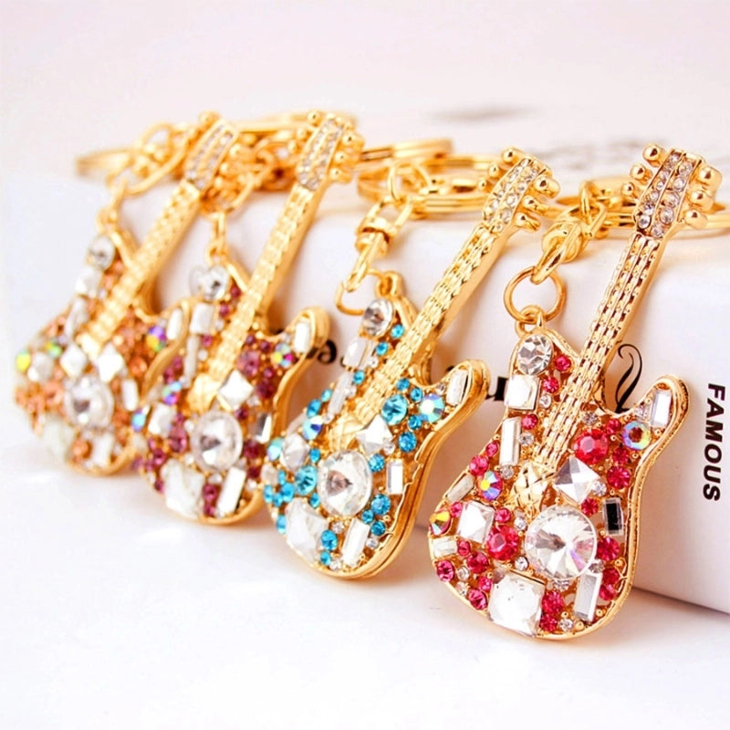 Vintage Style Minimalist Guitar Zinc Alloy Plating Inlay Rhinestones Unisex Bag Pendant Keychain