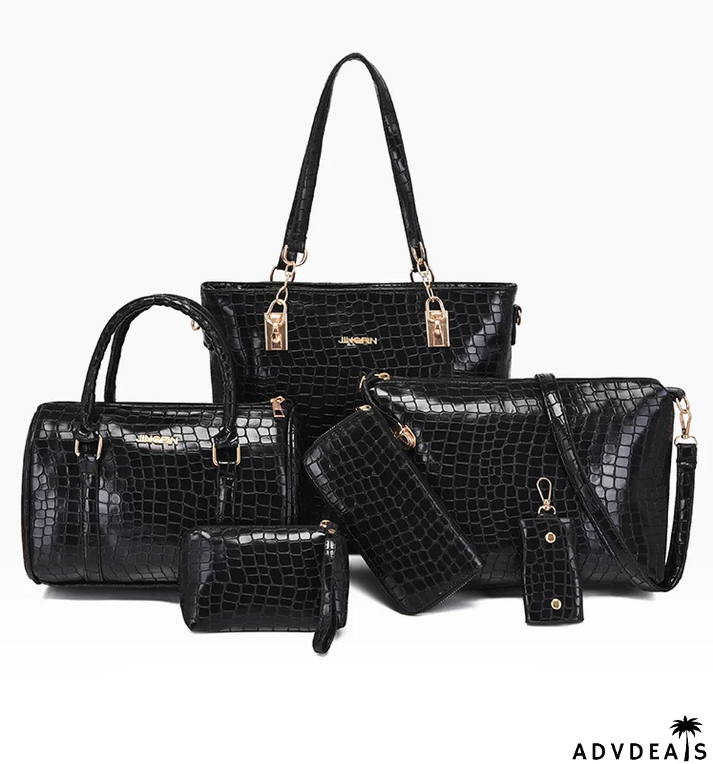 Fashionable crocodile pattern six-piece bag retro portable pillow bag one-shoulder Messenger large-capacity women's bag