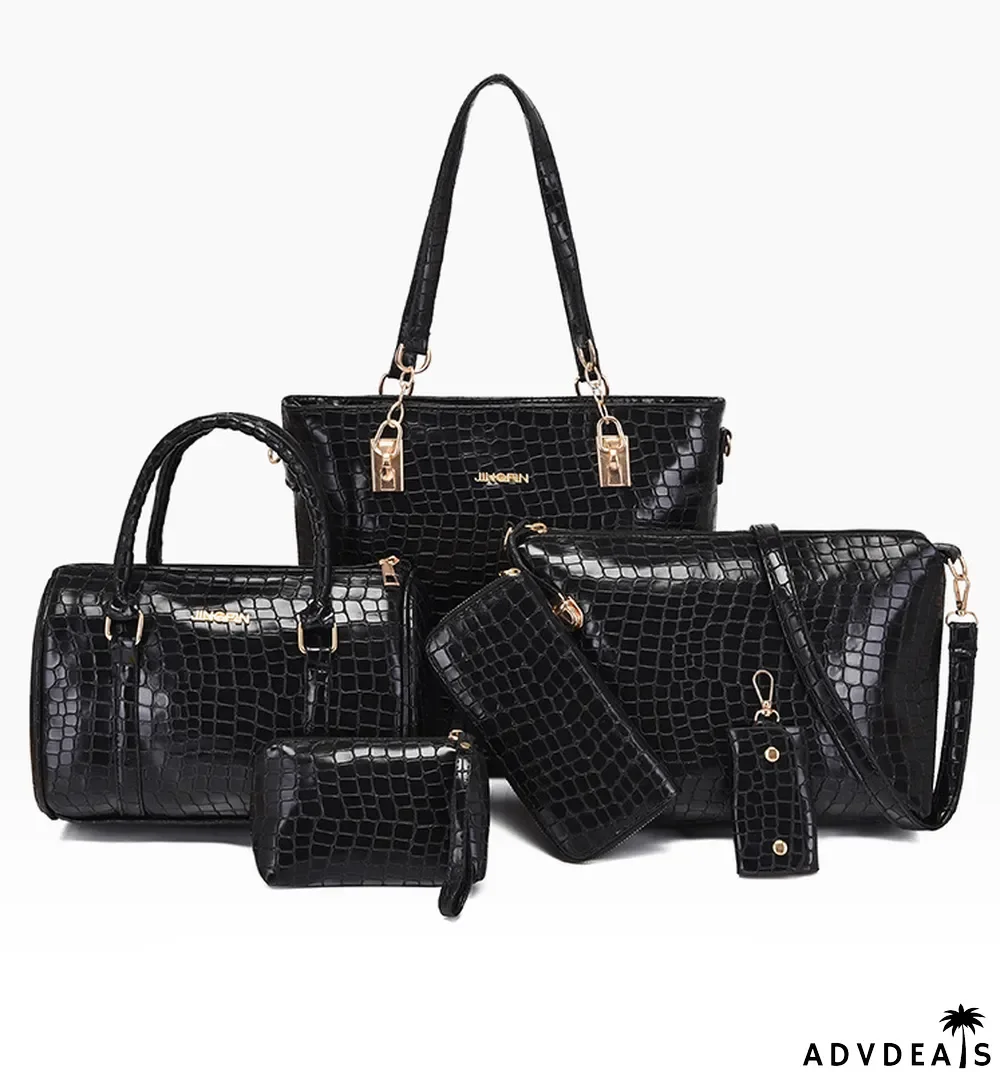 Fashionable crocodile pattern six-piece bag retro portable pillow bag one-shoulder Messenger large-capacity women's bag