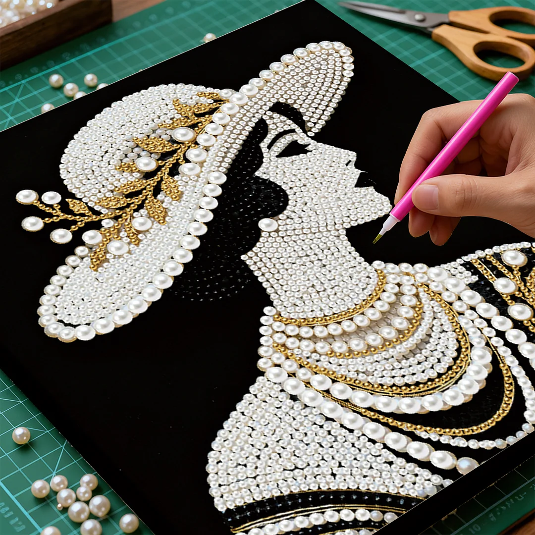 Lady DIY Pearl Art Diamond Painting Kit for Adults Home Decor 25x25cm With Frame