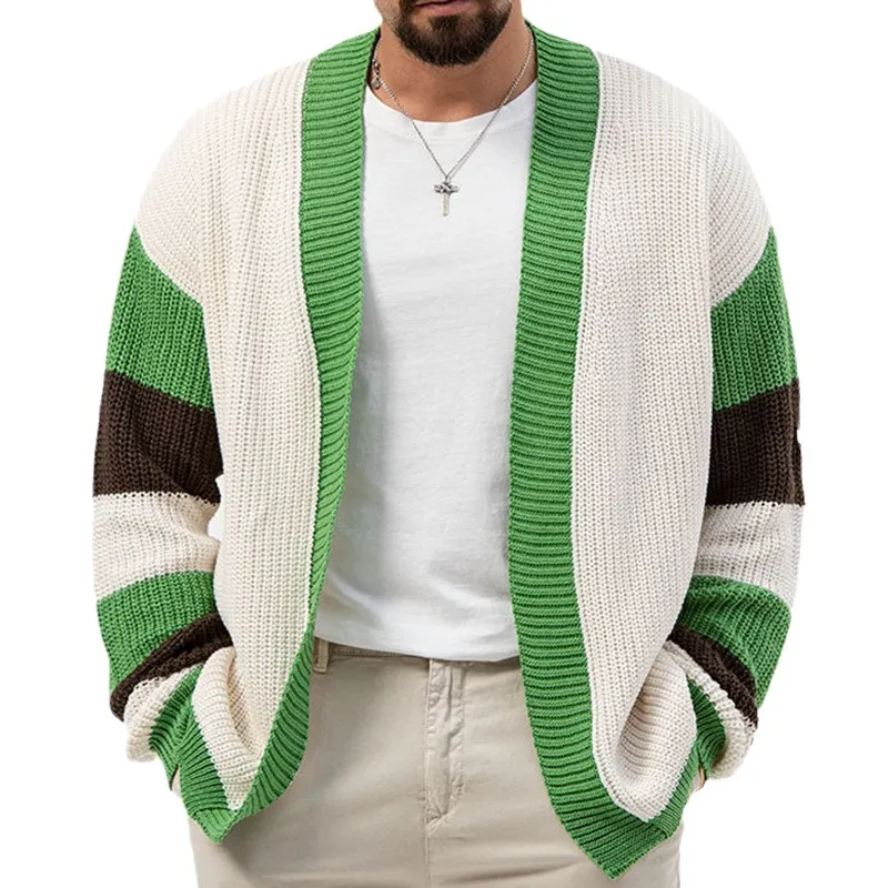 Uveng Uveng Men's Knitted Shirt Loose Color Knitted Jacket Thick Knit Sweater Man SY0105