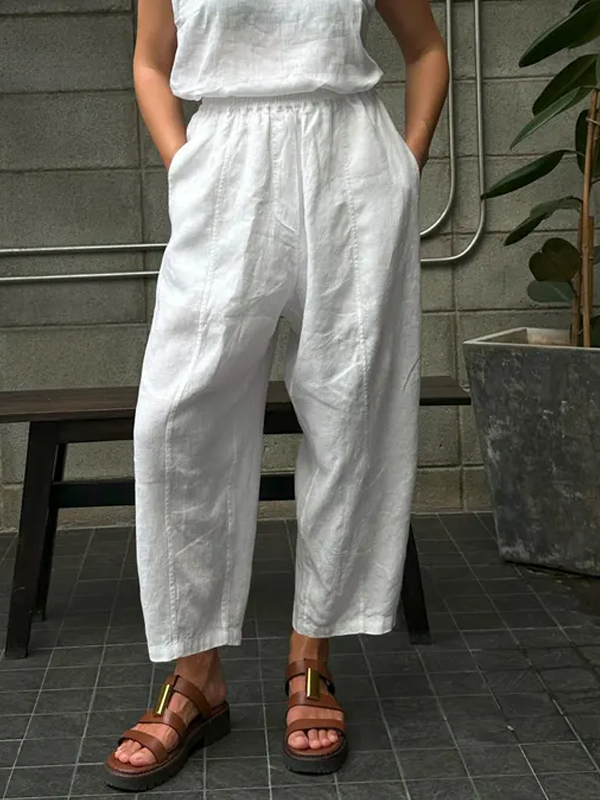 Solid Color Cotton And Linen Cropped Trousers hjn Shicloths