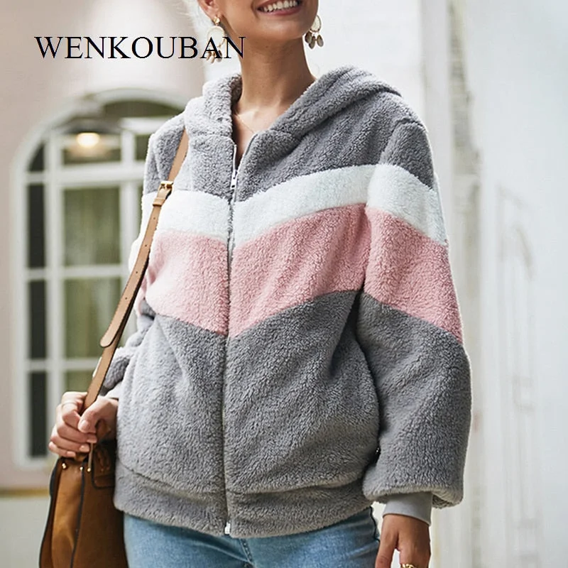 2021 Women Hoodies Sweatshirt Winter Plush Hooded Oversized Hoodie Ladies Zip Up Fur Jacket Coat Women Winter Warm Poleron Mujer