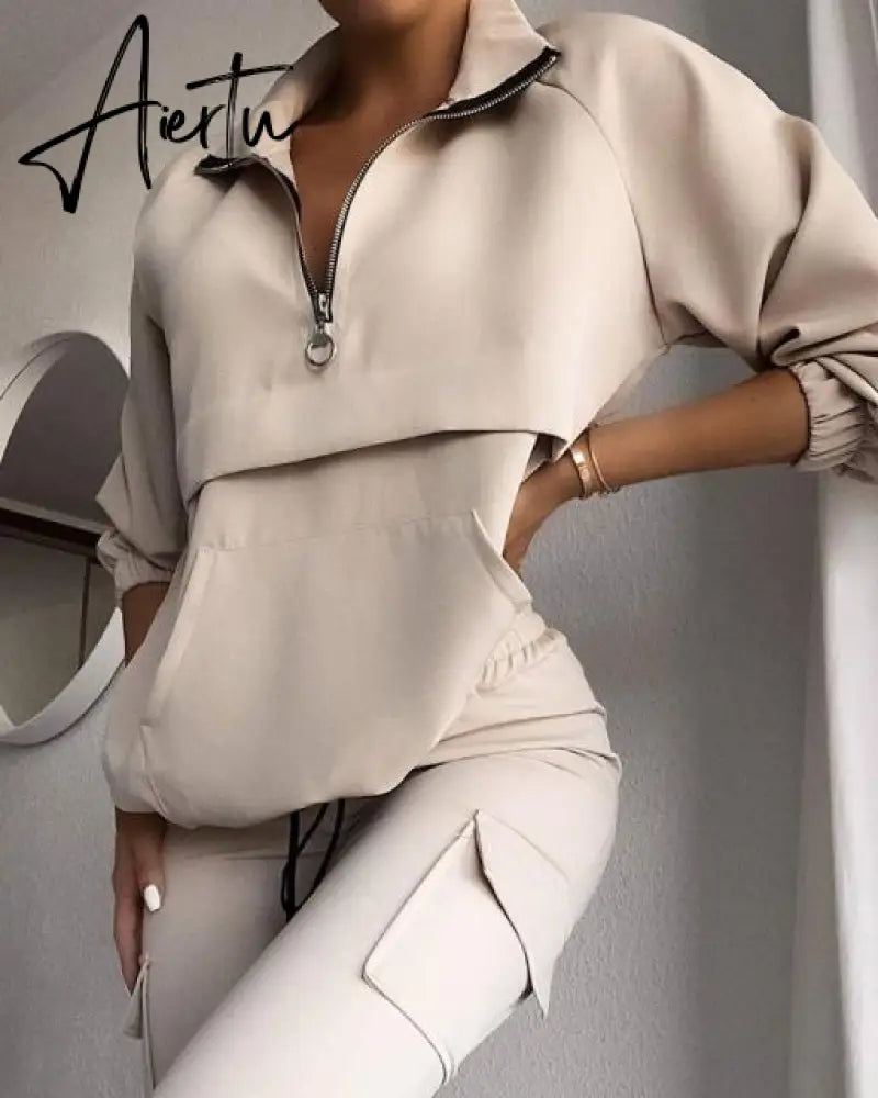 Aiertu Two Piece Set Tracksuit Women Festival Clothing Fall Winter Top+Pant Sweat Suits Zipper 2 Piece Outfits Matching Sets Aiertu