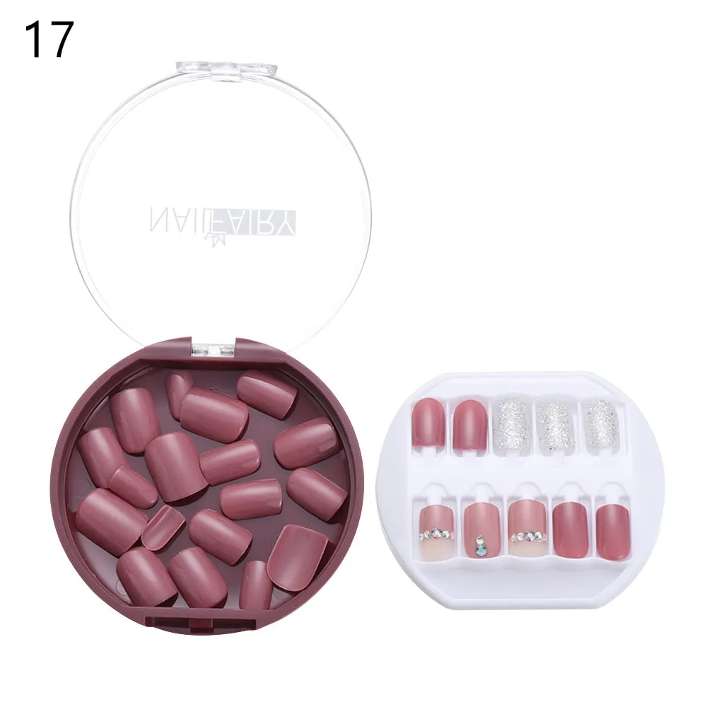 30PCS/Set Fake Nails Press Coffin False Full Artificial Short Kiss Detachable Stick Designs Press Nails Art Tipsy Cover Box-Nail Inspo