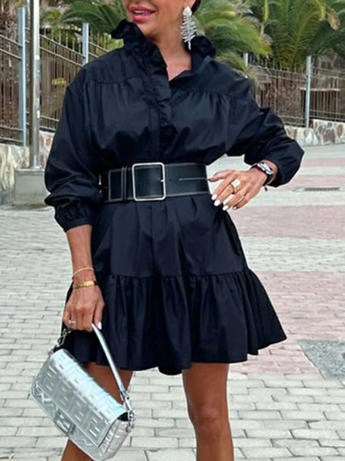Women'S Fashion Temperament Commuting Solid Color Pleated Design Dress