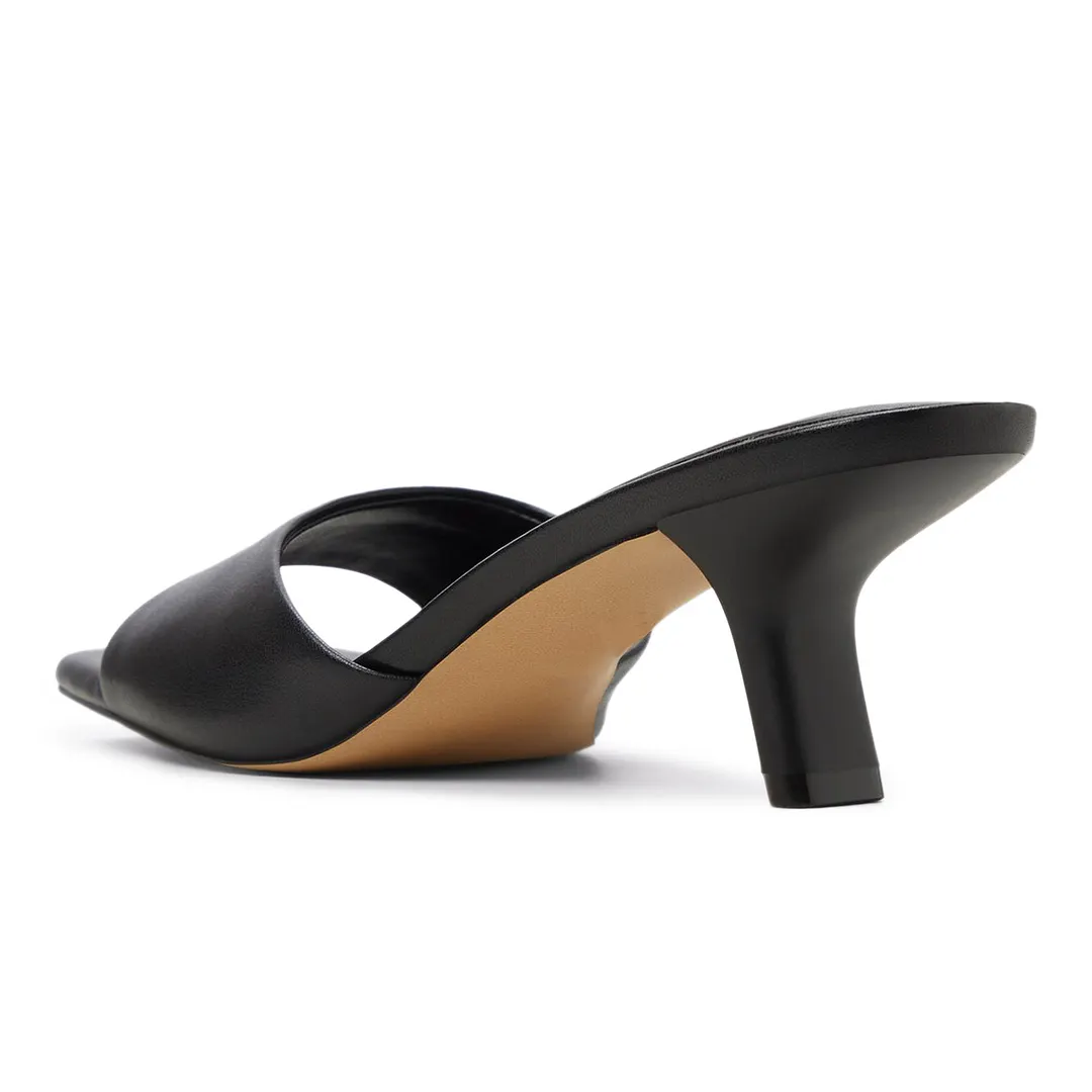 Black Vegan Leather Open Square Toe Chunky Heel Mules Sandals