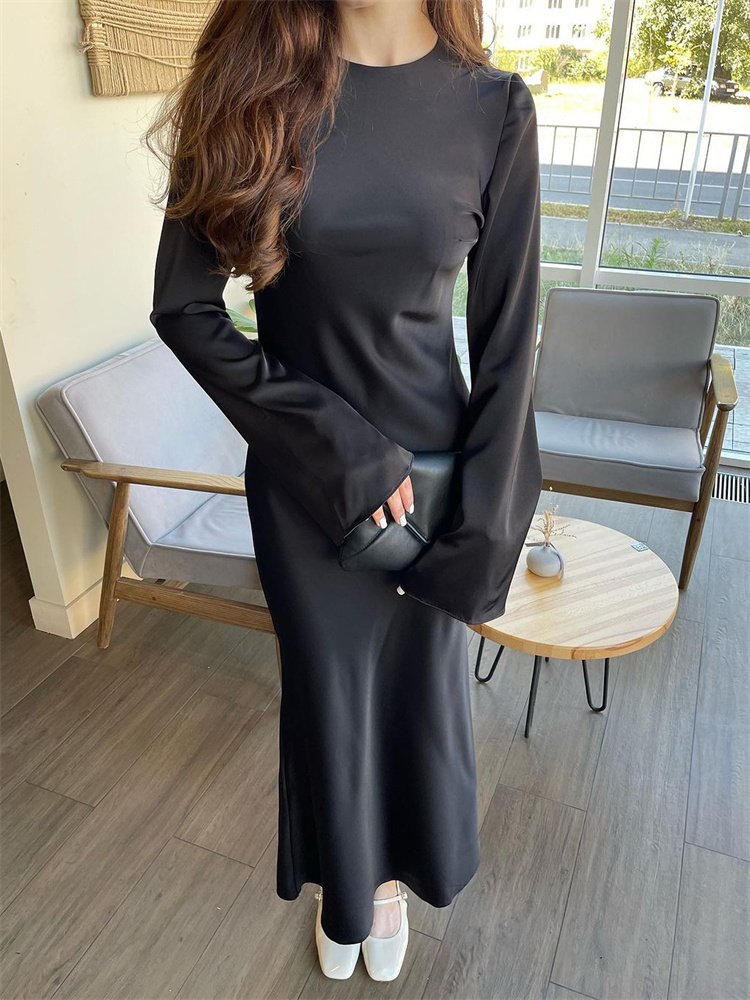 Ootddress Solid High Waist Fashion Maxi Dress For Women Long Sleeve Patchwork Slim Elegant Party Dress Autumn 2025 Female Long Dress