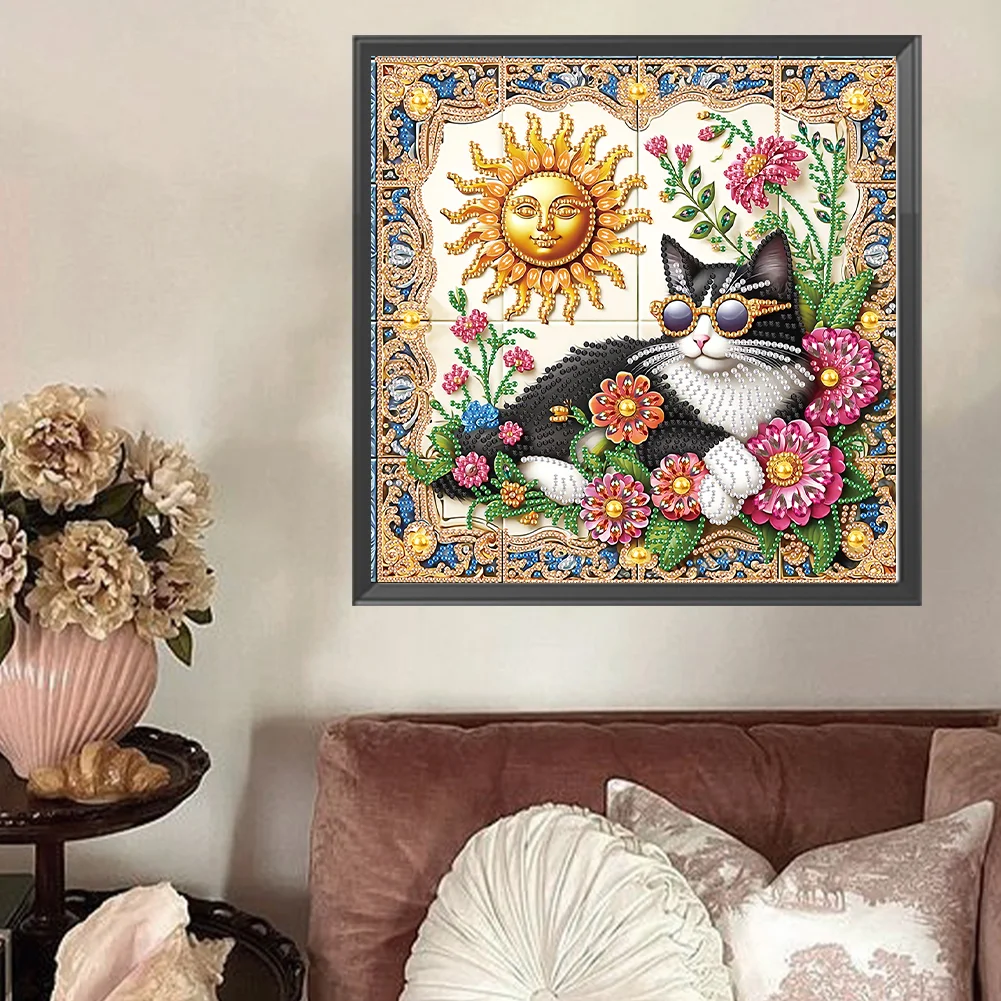 Diamond Painting - Partial Special Shaped Drill - Sun Cat(Canvas|30*30cm)