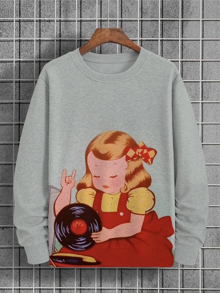 Women's Little Girl Holding A Vinyl Record Art Print Casual Sweatshirt