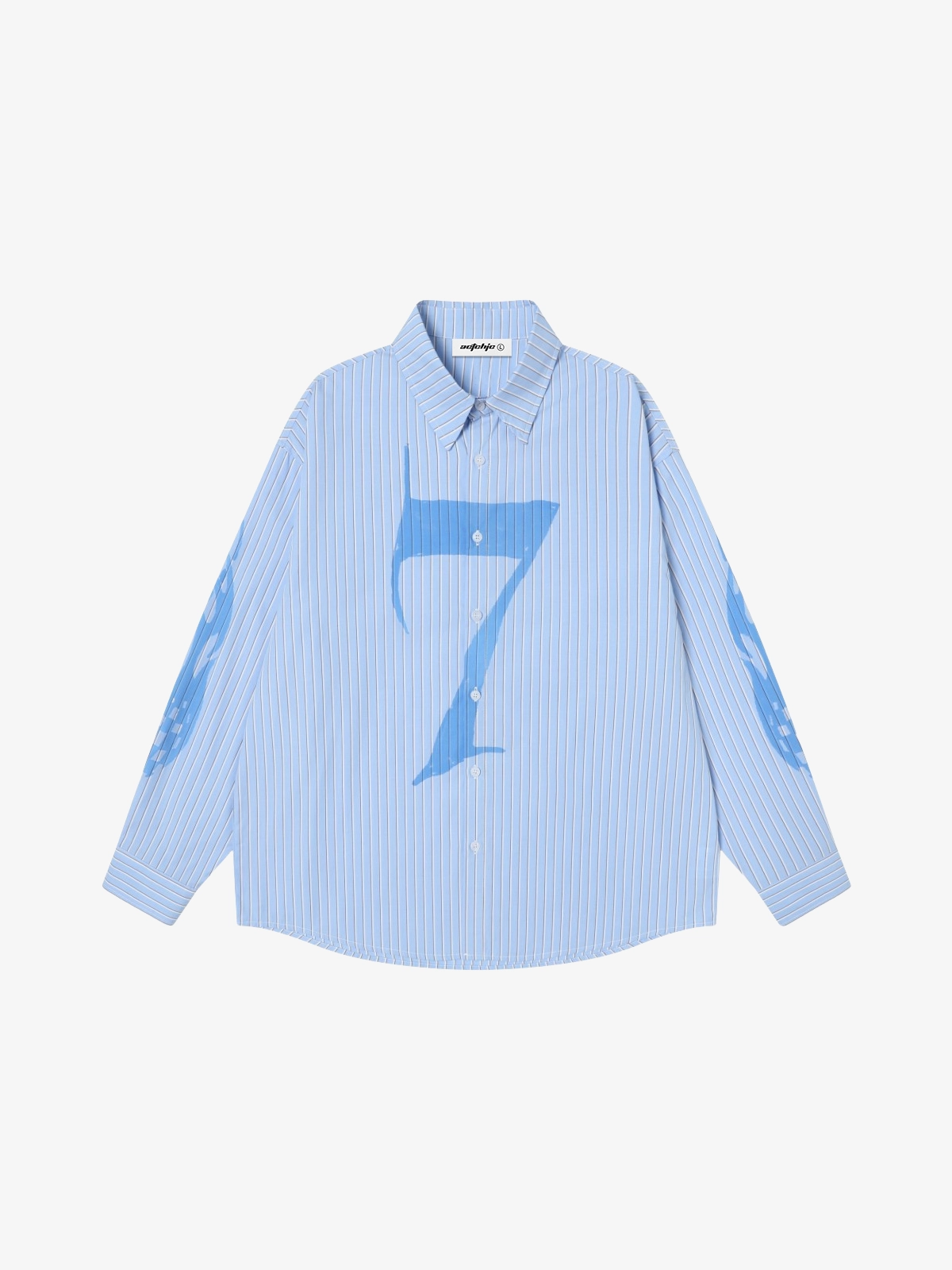 Blue Act Chic Hand Drawn Flame Print Long Sleeve Shirt Front