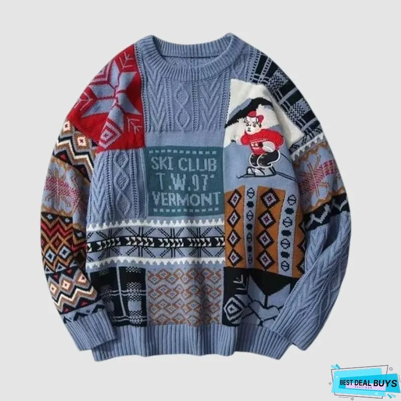 Christmas Ski Bear Embroidered Sweater