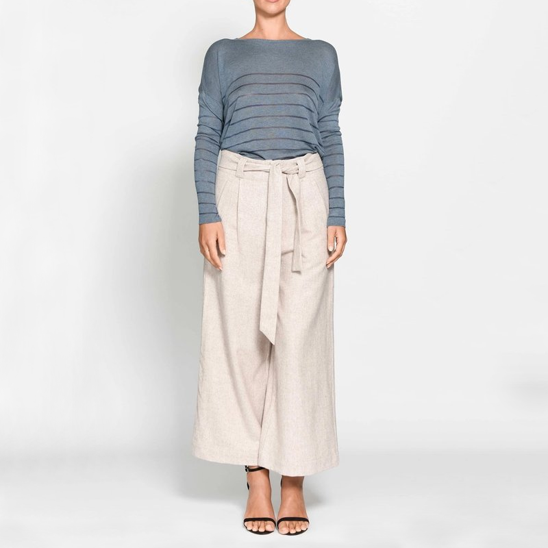 Clearance-Cropped Wide-leg Women's Wool Pants REAL SILK LIFE