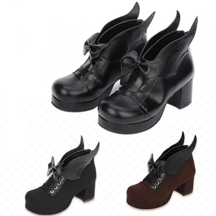 Black Elegant Bow Wing Lolita Boots SP1710661