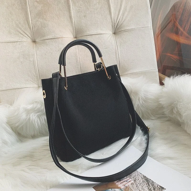 Winter Matte leather women handbag vintage female shoulder bag Casual big Tote Bag lady Crossbody messenger bag bolsa black