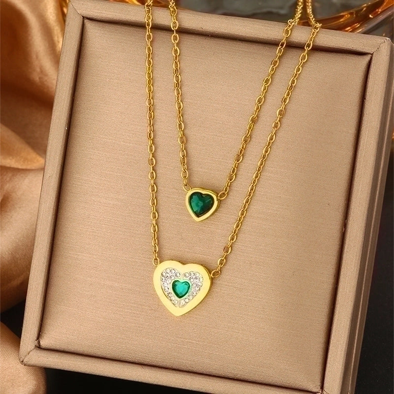 Vintage Style Commute Devil’s Eye Heart Shape Lock 304 Stainless Steel Turquoise Rhinestones Pearl 18K Gold Plated Plating Inlay Layered Necklaces