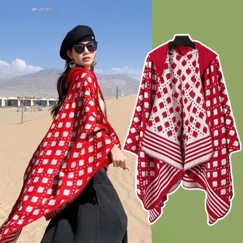 Ethnic Style Hooded Cape Women’s Yunnan Tibet Western Sichuan Grassland Bohemia Travel Wear Scarf Coat