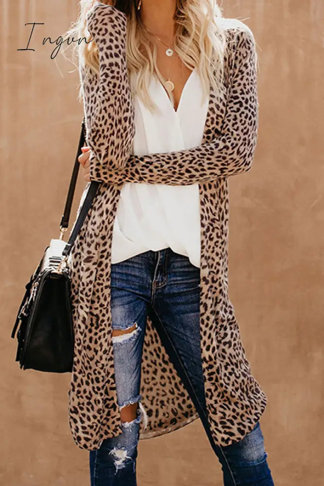 Ingvn - Casual Street Print Patchwork V Neck Outerwear Leopard / S