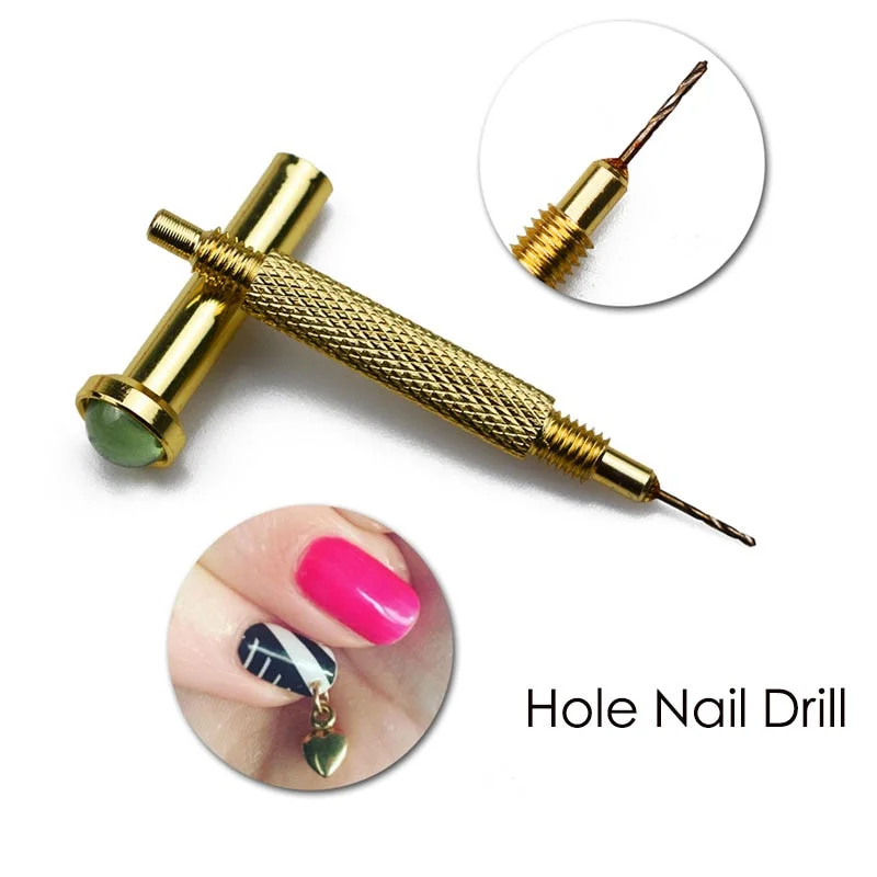 3D Dangle Nail Art Charms Rhinestones Nail Piercing Ring jewelry Hand Drill Metal Alloy Manicure Designs Tool