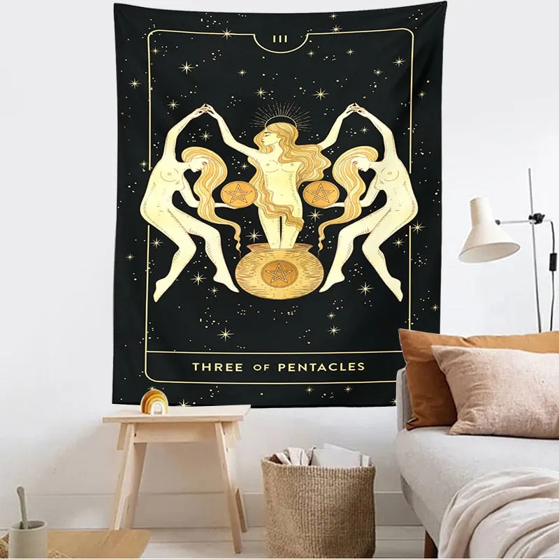 Sun and Moon Tapestry Moon girl Tarot Card Witchcraft Wall Hanging black Art Print Mural Background Tapestries for Bedroom Dorm