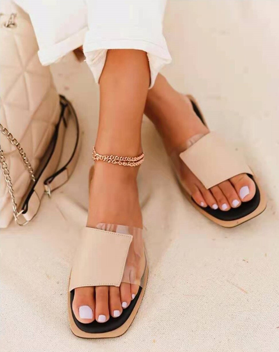 Women's Slippers Summer Females Patchwork Open-toe Flat Casual Sandals Ladies Color Matching Outdoor Beach Flat Slippers