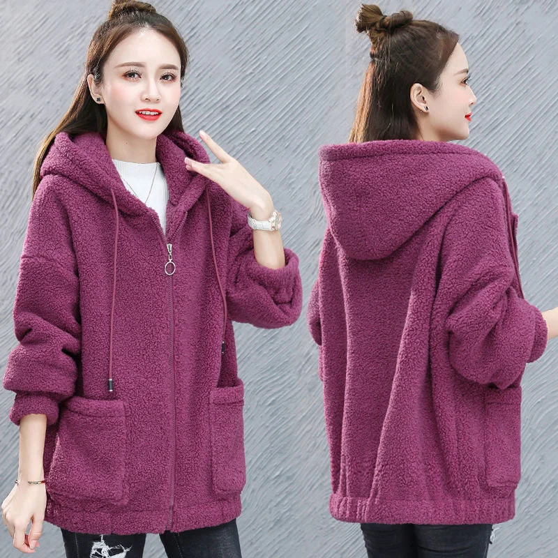 Fleece sweater women plus fleece new autumn and winter loose Korean zipper cardigan thick lamb wool coat
